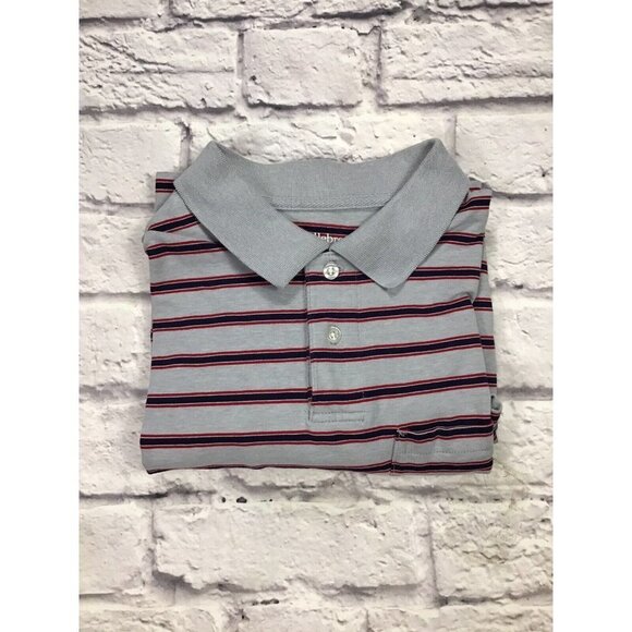 Saddlebred Shirt Mens Size Medium Gray Striped Cotton Blend Comfort Flex Polo - Picture 1 of 6